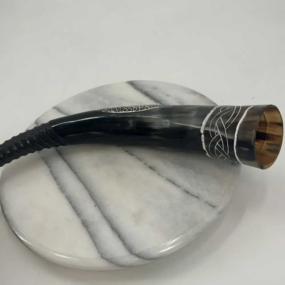 New! Hand carved Viking ship drinking horn